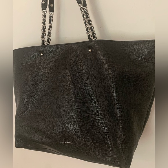 Rebecca Minkoff Chain Tote Pebble Leather Carryall Bag Black Large NWOT - Picture 3 of 15